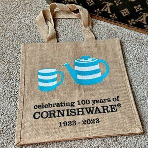 Cornishware Reusable Burlap Tote Bag, Blue White, NEW